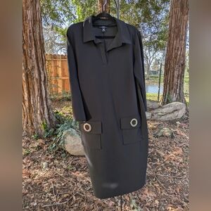 Black Collared Dress with Cute Pockets